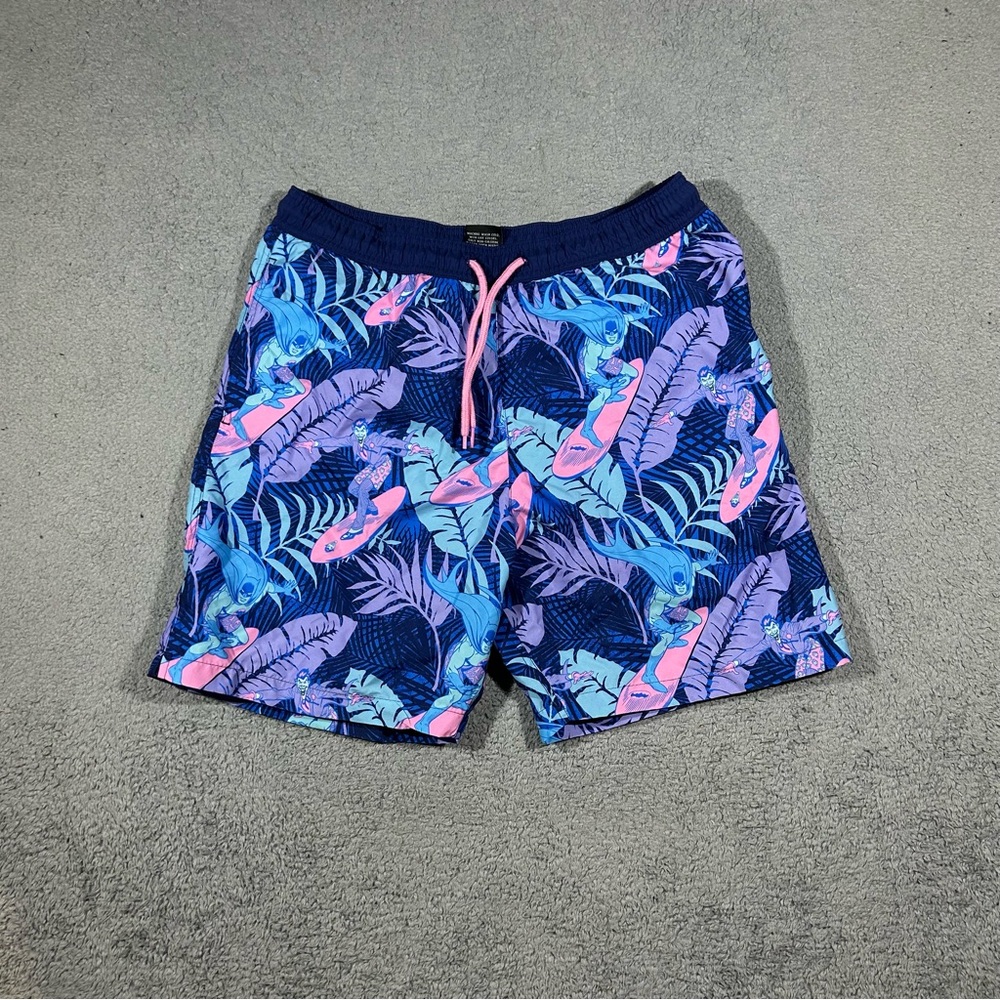Batman & Robin Mens Medium Swim Trunks Board Shorts Floral Hawaiian #941